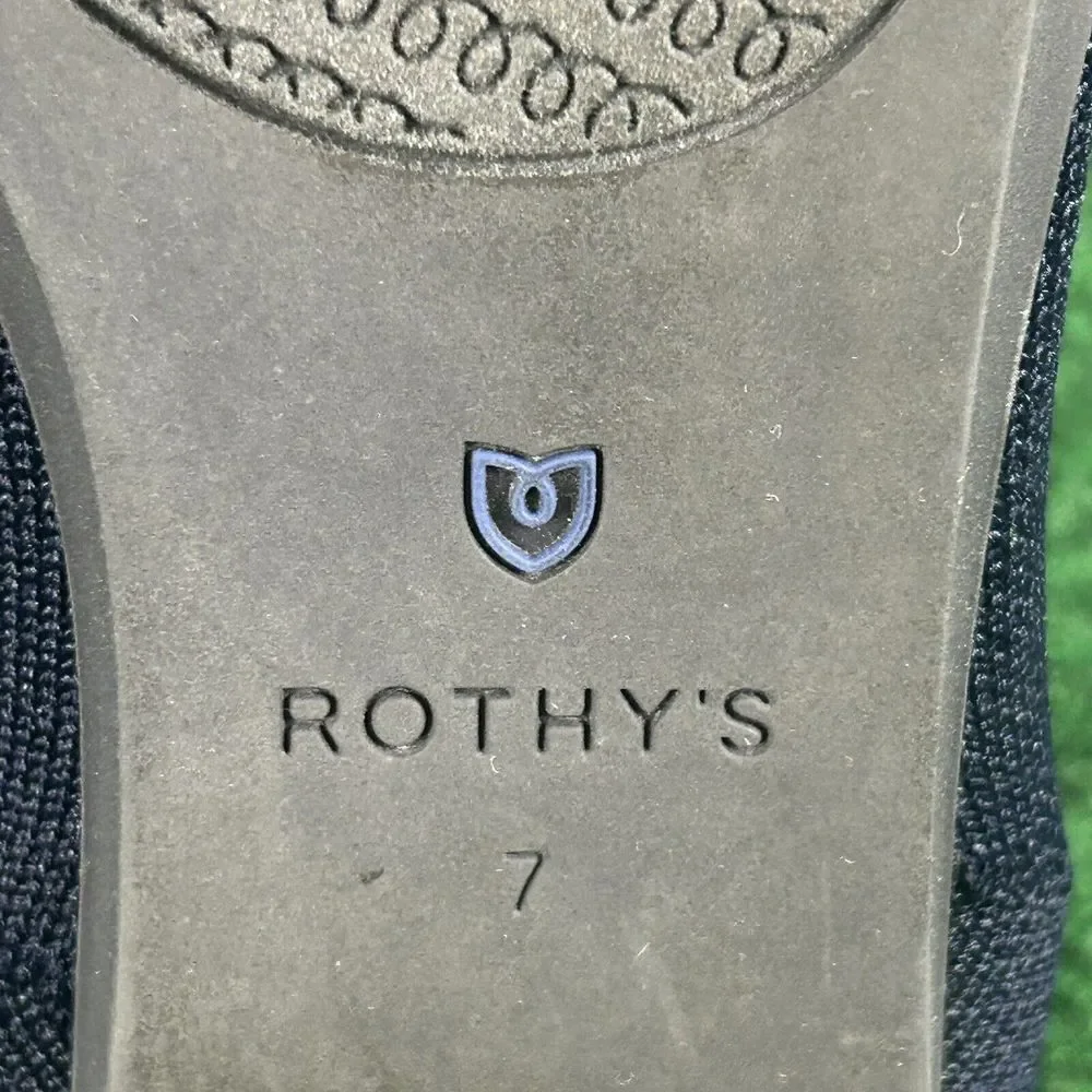 Rothy's The Square Knit Flats Women 7 Navy Blue Ballets Shoe Striped Heel Detail